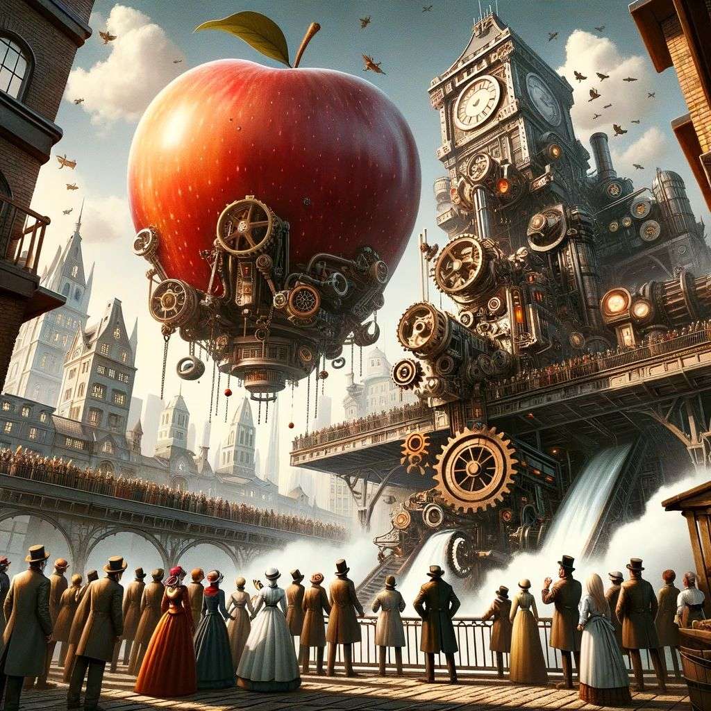 the discovery of gravity, digital art, steampunk